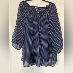 Chaps Polka Dot Navy and White Women’s Blouse Size 2X